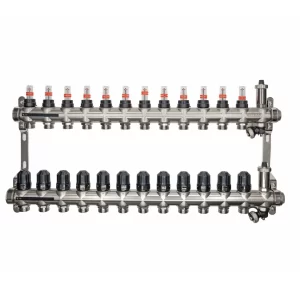 Distribuitor cu debitmetru 12 căi (1"x3/4"), aerisitor si robinet golire