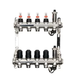 Distribuitor cu debitmetru 4 căi (1"x3/4") cu aerisitor si robinet golire