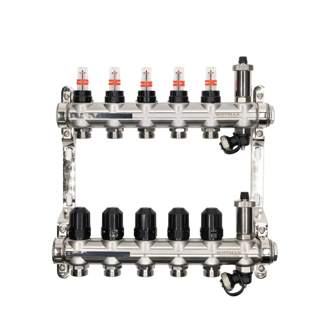 Distribuitor cu debitmetru 5 cai Distribuitor cu debitmetru 5 căi (1"x3/4"), aerisitor si robinet golire
