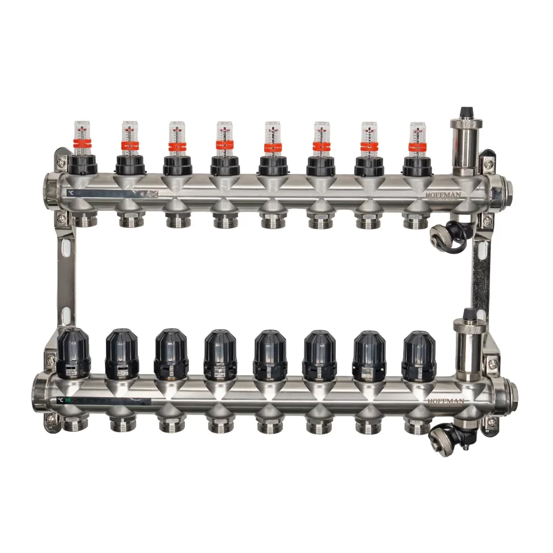 Distribuitor cu debitmetru 8 căi Distribuitor cu debitmetru 8 căi (1"x3/4"), aerisitor si robinet golire